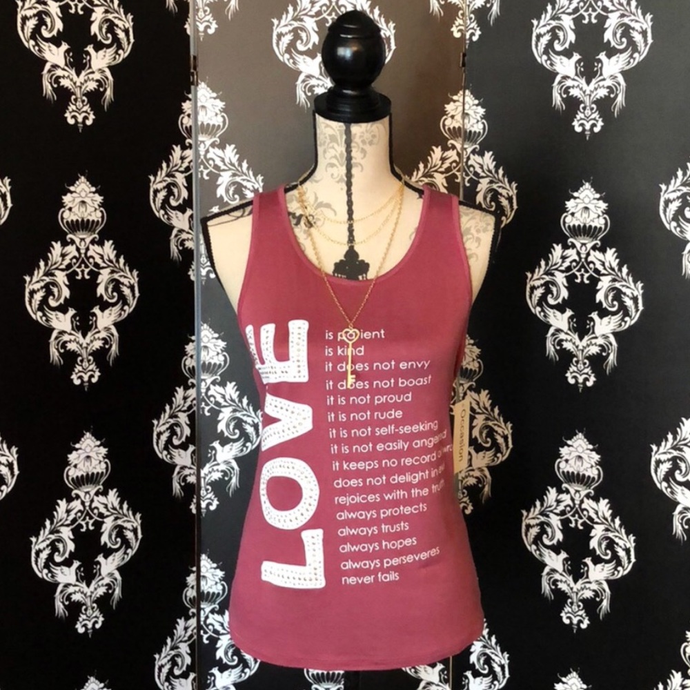 🍀 NWT! Pretty Love Tank W/Heart Key Necklace! - Picture 7 of 7